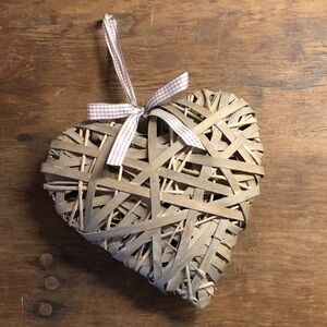 Woven Heart Hanging Decor with Gingham Bow - Natural Taupe